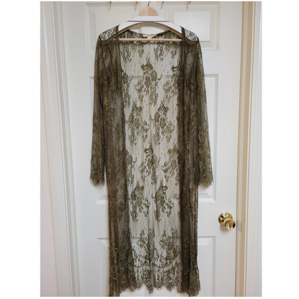 Olive Eyelash Flyaway Lace Kimono / Cover-up SMALL